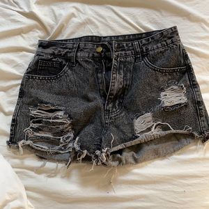 Gray/black ripped jean shorts, size M